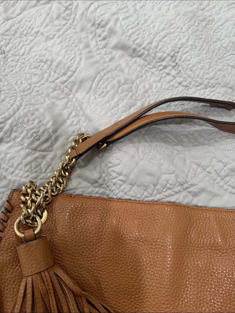 Michael Kors Cognac Leather Hobo with Tassel and Gold Hardware